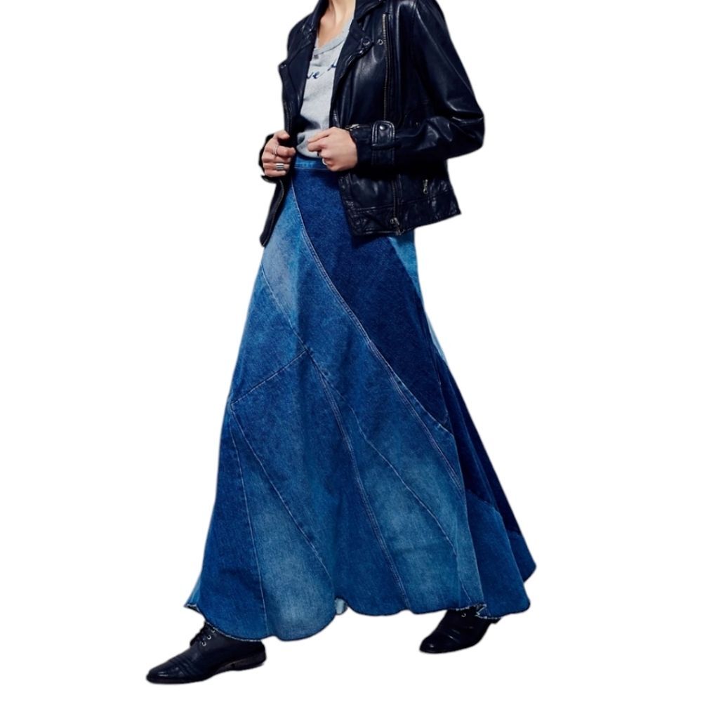 Free People Still Into You Mixed Denim Maxi Skirt Size 0